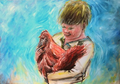 Junge mit Huhn